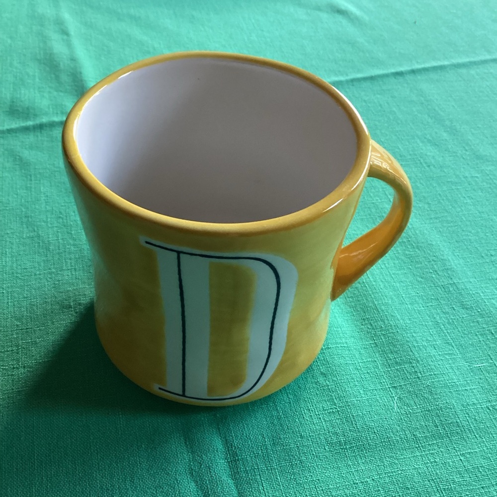 Anthropology Hand Painted Monogram “D” Yellow Coffee Mug
